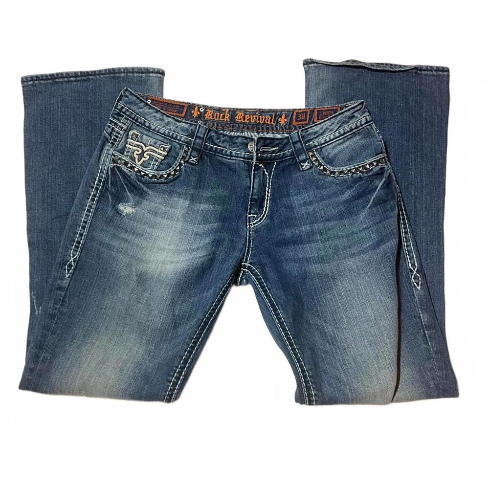 Rock Revival Liberty Blue Denim Jeans with Studded Back Pockets